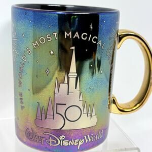 Walt Disney World 50th Anniversary Gold Handle Iridescent Castle Mug 16oz